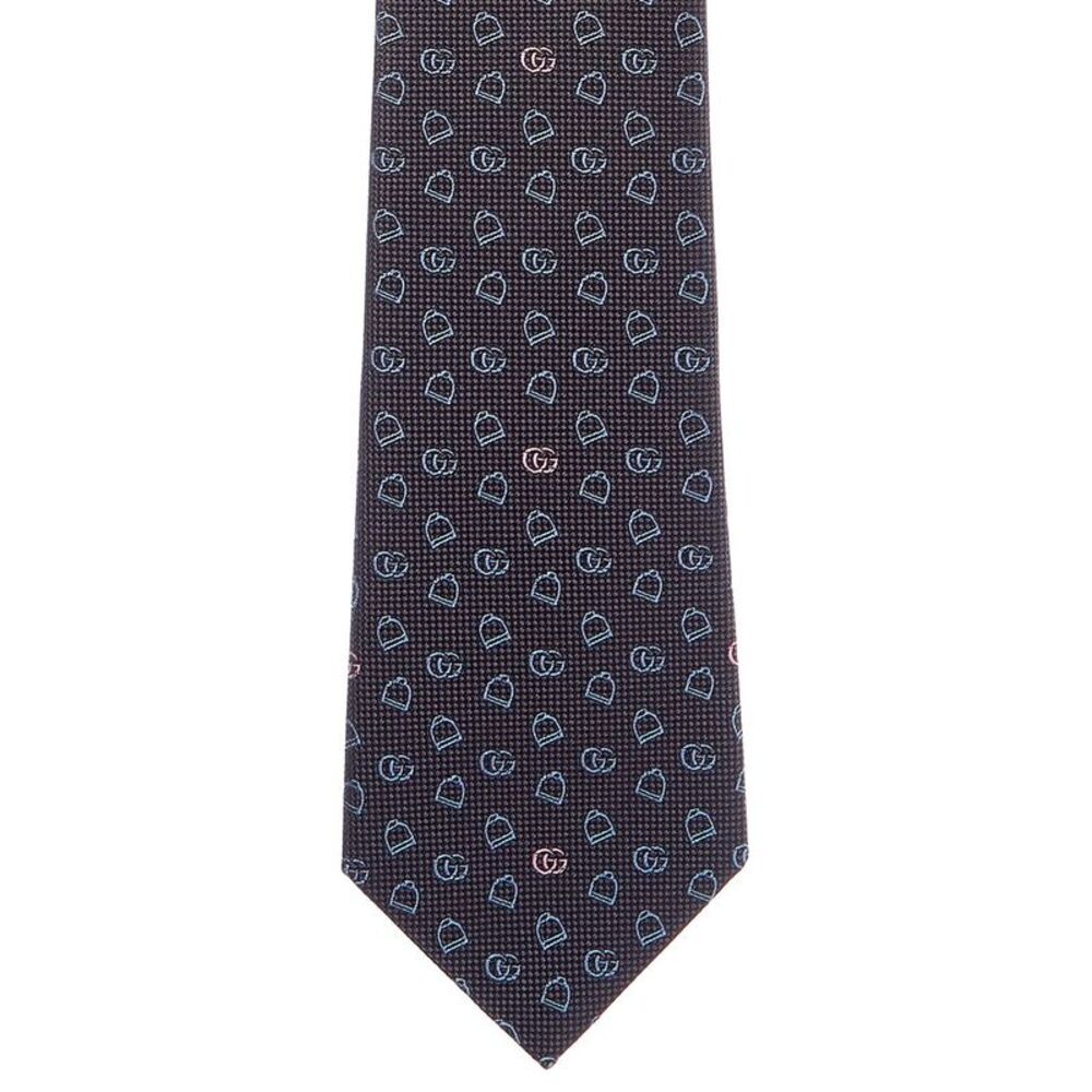 Gucci Navy Stirrup Jacquard Silk Tie, Blue - Picture 2 of 3